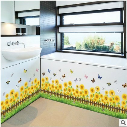 Decal dán tường hàn quốc trang trí phòng ngủ chân tường TUNG DECOR Hoa Hướng Dương & Hàng Rào