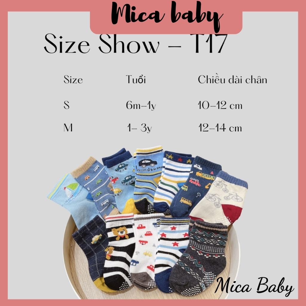 Set tất 12 đôi chống trơn trượt nhiều màu hình gấu, ô tô đáng yêu cho bé Mica baby T17