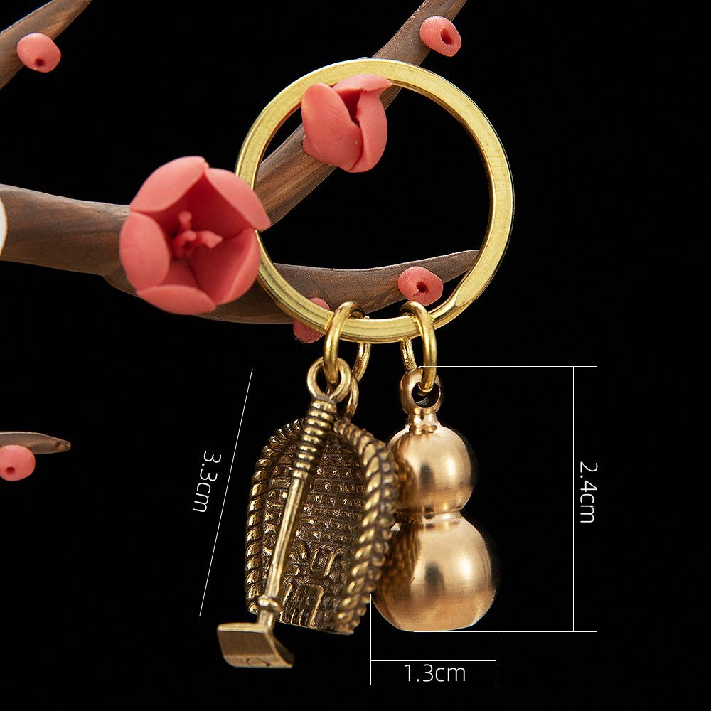 Móc chìa khóa bằng đồng thau nguyên chất thiết kế phong cách Trung Quốc
