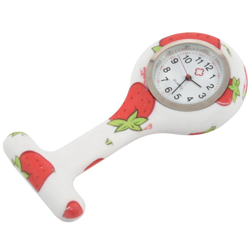 Strawberry Nurses Fob Pocket Watch Stainless Dial