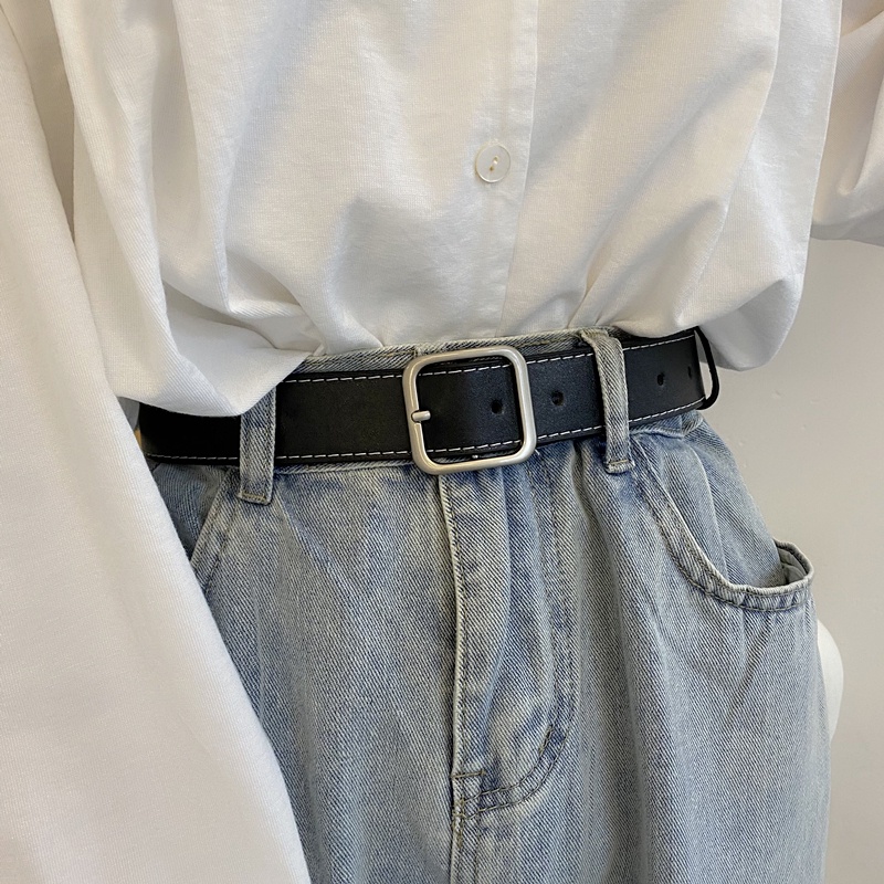 Thắt Lưng Khóa Vuông Màu Đen / Bạc Đơn Giản Phong Cách hip hop Hàn Quốc Thời Trang