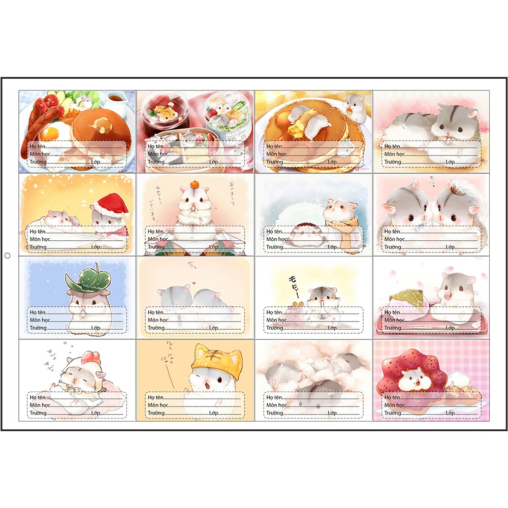 Nhãn vở Phoebe hamster NV19 hoạt hình set 16 chiếc có keo dán sẵn