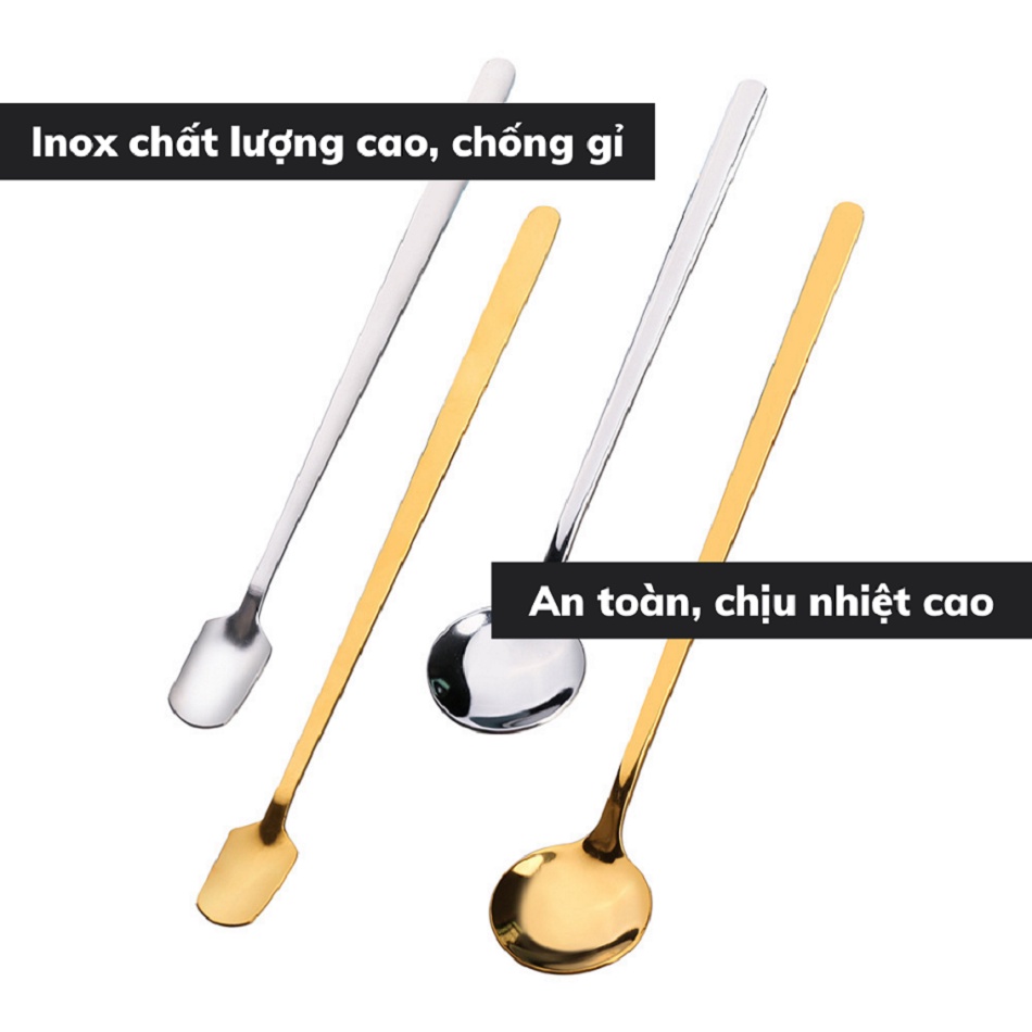 Thìa pha trà dụng cụ pha cà phê muỗng cafe inox 304 mạ vàng thiết kế hiện đại sáng trọng độ dài 13 - 15 - 17cm