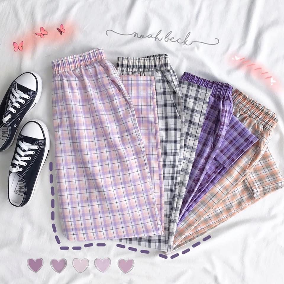 Quần kẻ caro ống rộng nữ quần sọc ống suông nhiều màu phong cách ulzzang SIB036