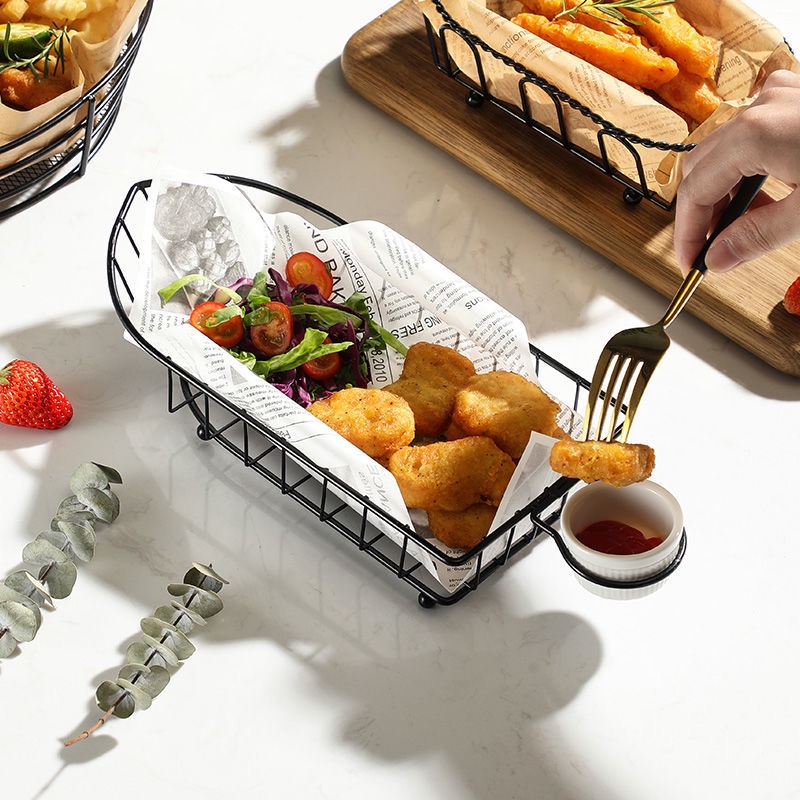 Rổ đựng khoai tây chiên tây , gà rán các loại ăn vặt khác bằng thép không gỉ