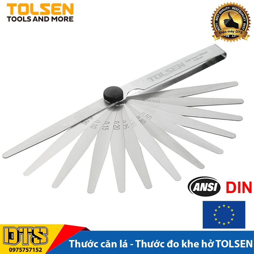 Thước căn lá, thước đo khe hở công nghiệp 13 lá 0.05 - 1.00mm TOLSEN 100mm thép không gỉ - Tiêu chuẩn xuất khẩu châu Âu