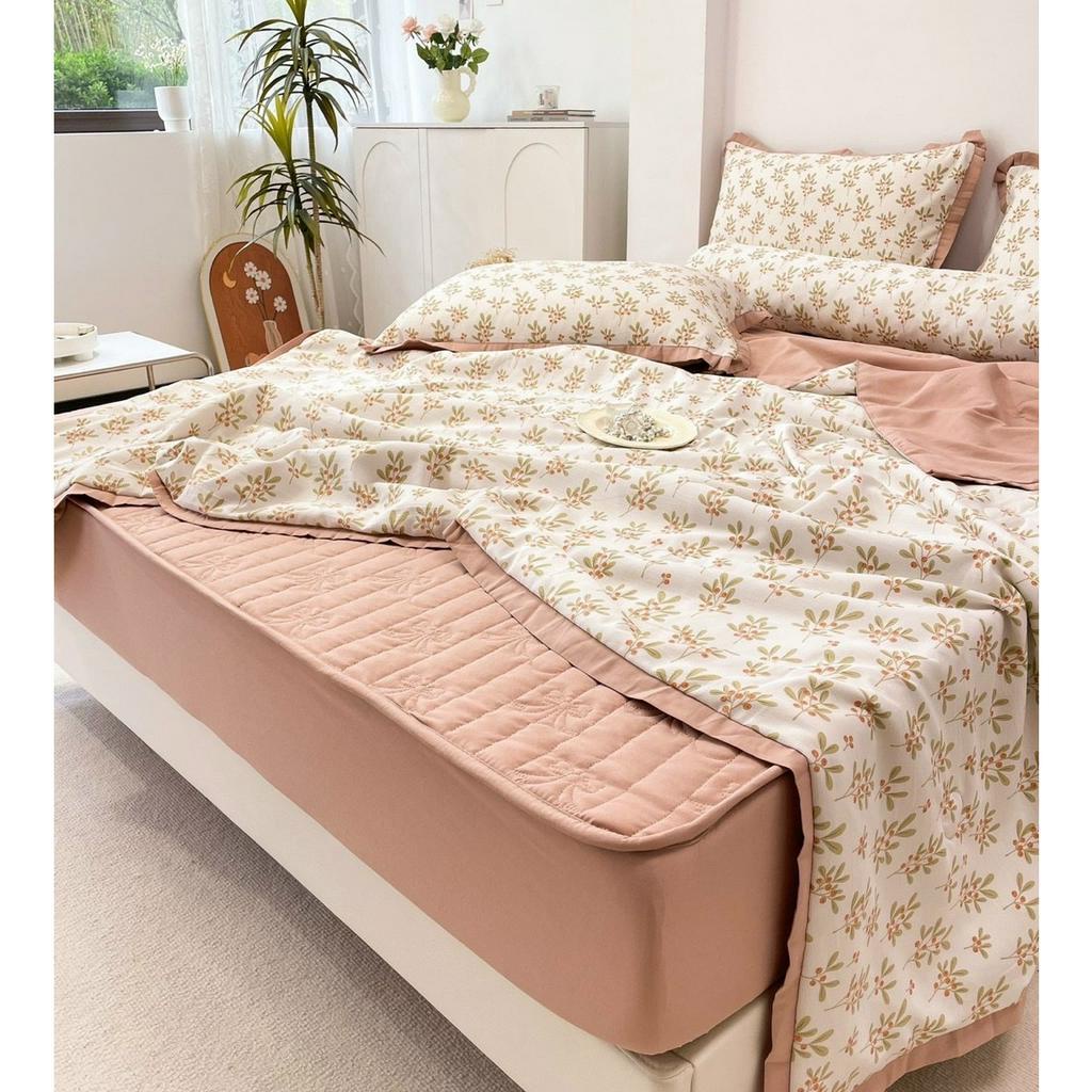 Bộ chăn ga gôi cotton đũi nhập khẩu, set 5 món chăn trần hè, ga trần bọc đệm cao từ 5cm đến 30cm mềm mát thấm hút mồ hôi