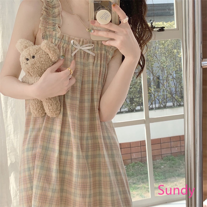 Đầm Ngủ Hai Dây In Họa Tiết Dễ Thương Phong Cách Hàn Quốc Thời Trang Mùa Hè Cho Nữ