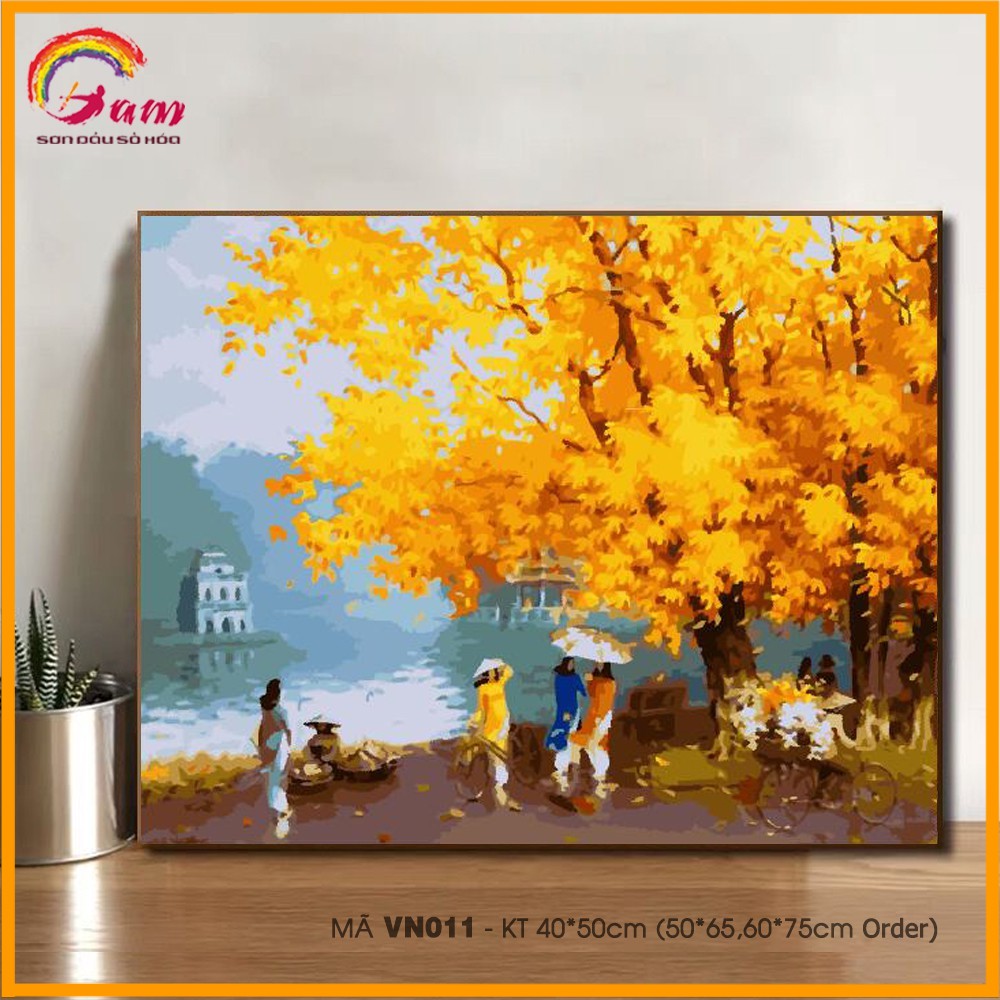 Tranh tô màu theo số sơn dầu số hóa VN011 Tranh phố cổ Hà Nội Chiều thu bên Hồ Gươm Paint by numbers kit