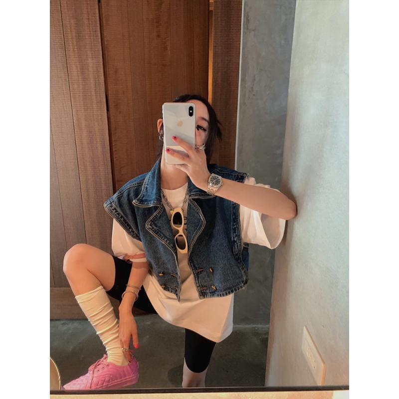 Áo Khoác Denim Không Tay Dáng Rộng Có Khóa Kéo Phong Cách Thời Trang Retro Mỹ Hàng Mới 2022