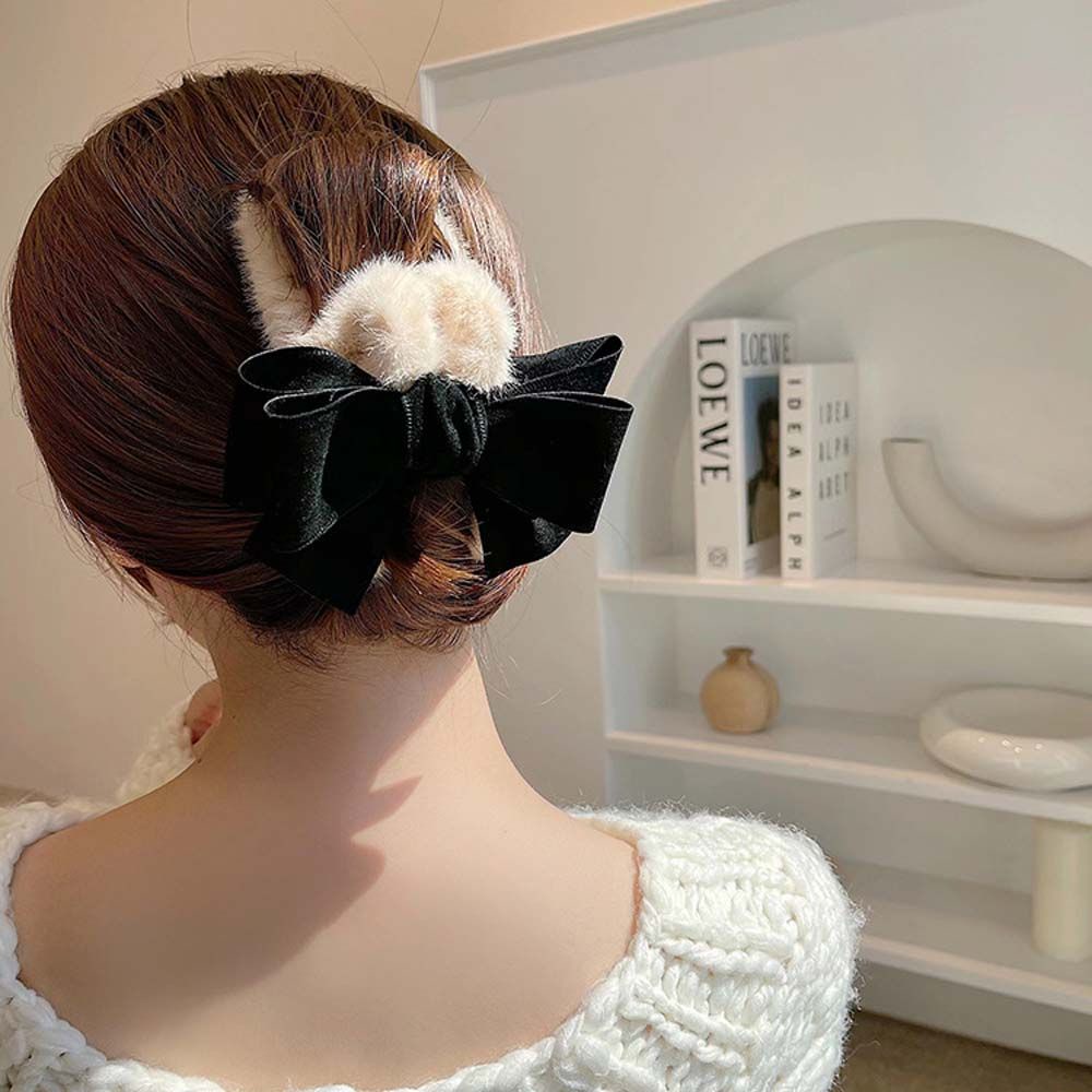 Kẹp tóc càng cua đính nơ bằng lông acrylic phối vải lông nhiều màu phong cách Hàn Quốc thanh lịch cho nữ MXMUSTY