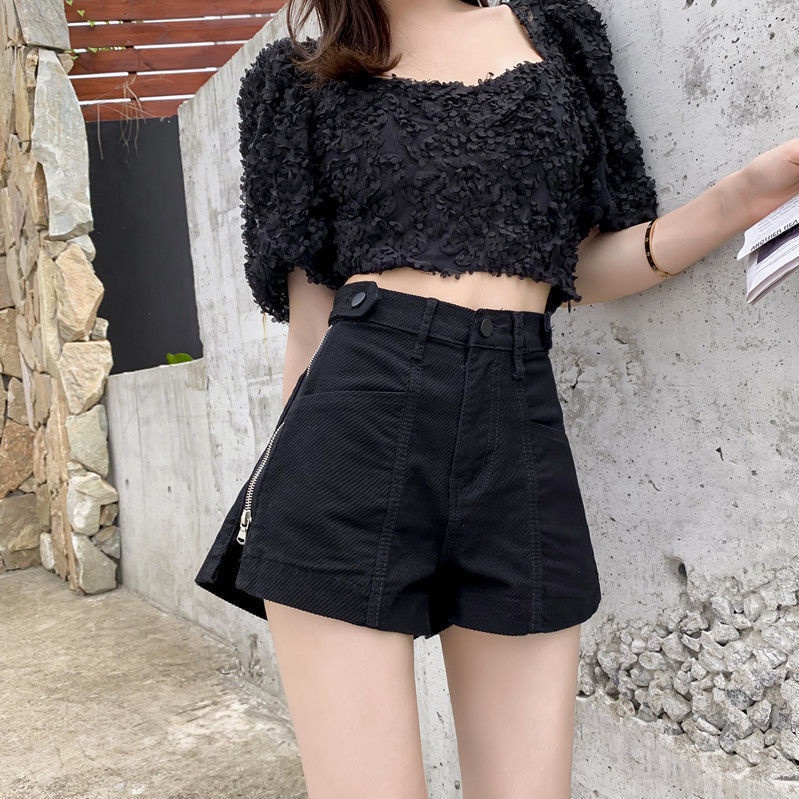Quần Short Jean Nữ Lưng Cao Ống Rộng Thời Trang