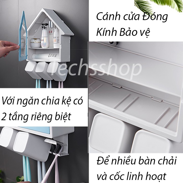 Kệ Nhà Tắm Để Đồ Có Nắp Đậy Hình Mái Nhà F825 Kèm Theo 3 Cốc