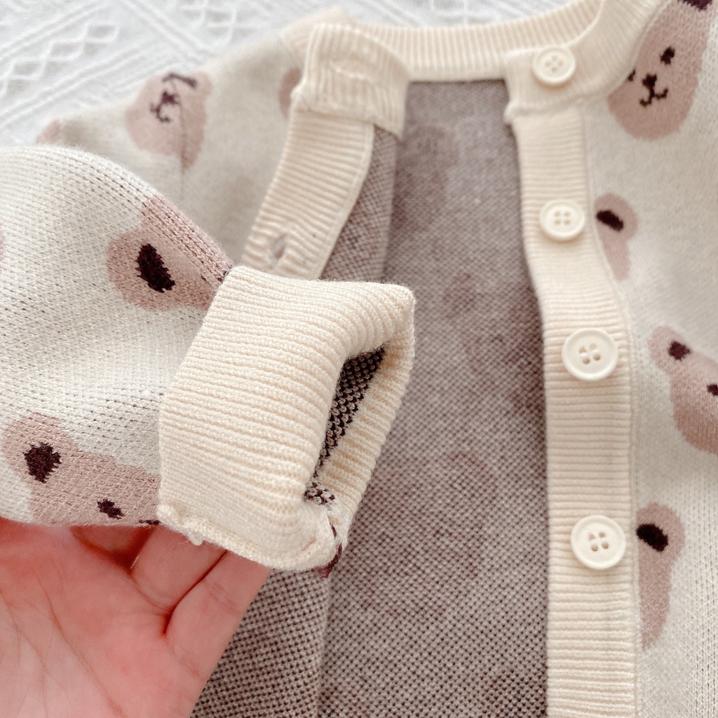Áo len cardigan trẻ em họa tiết gấu mềm mịn, phong cách Hàn quốc