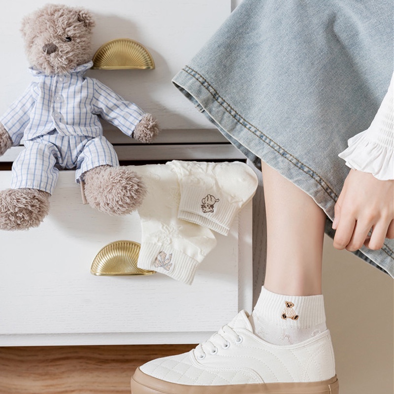 Vớ Cổ Thấp Họa Tiết Gấu Dễ Thương Thời Trang Mùa Hè Cho Nữ