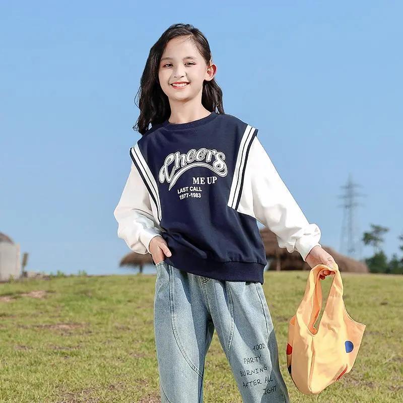 Áo Sweater dáng rộng thiết kế mới thời trang mùa thu theo phong cách phương tây cho bé gái