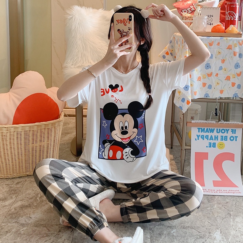 Bộ Đồ Ngủ Áo Tay Ngắn Phối Quần Dài Dễ Thương Cho Phụ Nữ | BigBuy360 - bigbuy360.vn