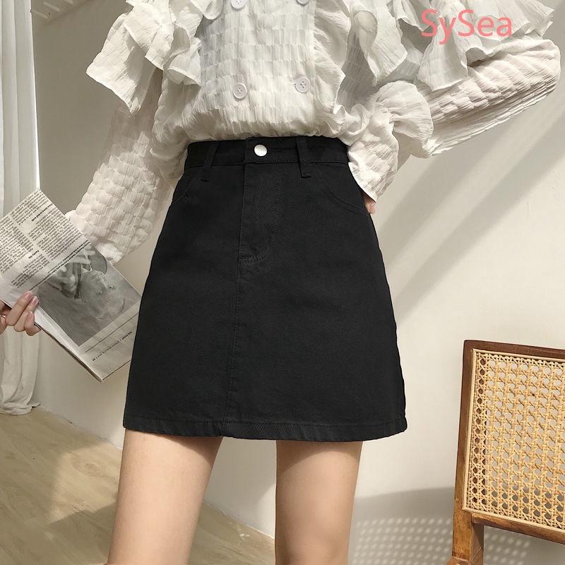 Chân Váy Denim Lưng Cao Phong Cách Hàn Quốc