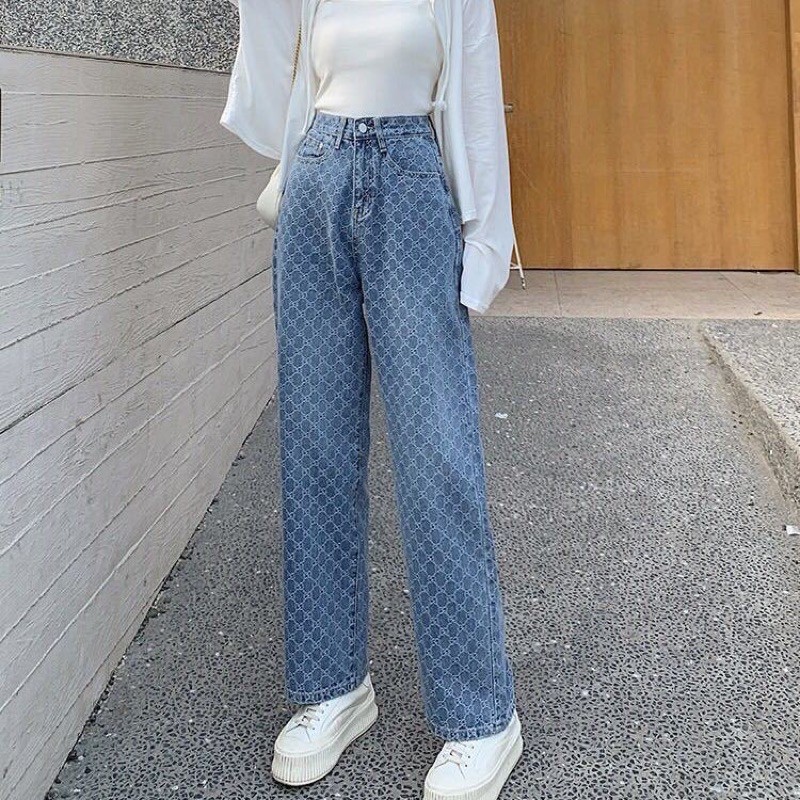 quần jean nữ ống rộng xanh nhạt mẫu mới hàng quảng châu cao cấp