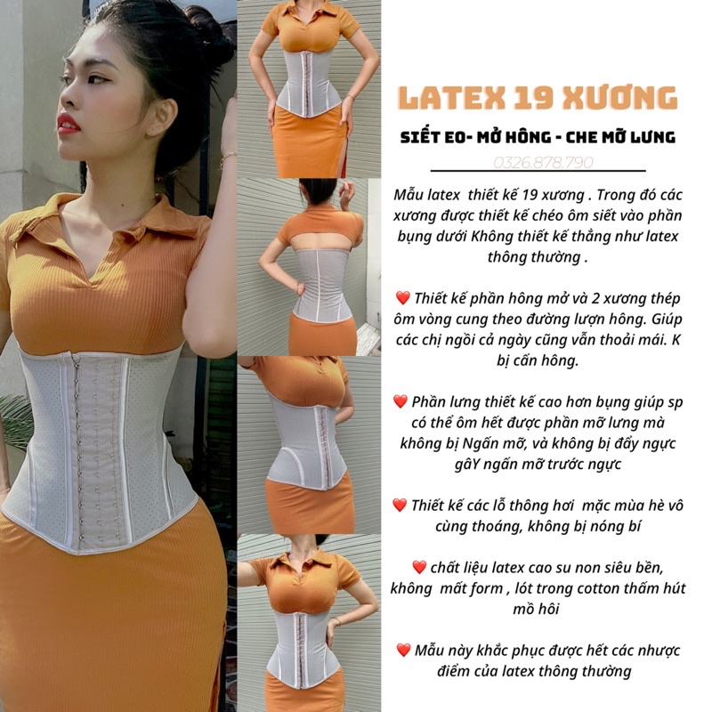 Đai Nịt Bụng Latex Cải Tiến THÔNG HƠI MÀU XÁM Che Mỡ Lưng Giảm Mỡ Bụng 19 Xương Thép