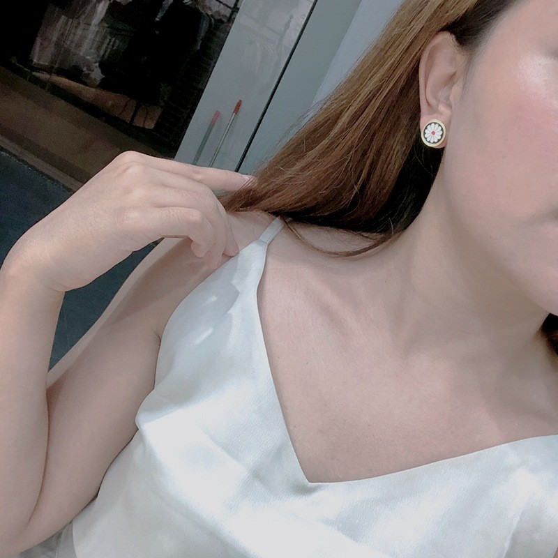 Bông tai tráng men họa tiết hình hoa MS220