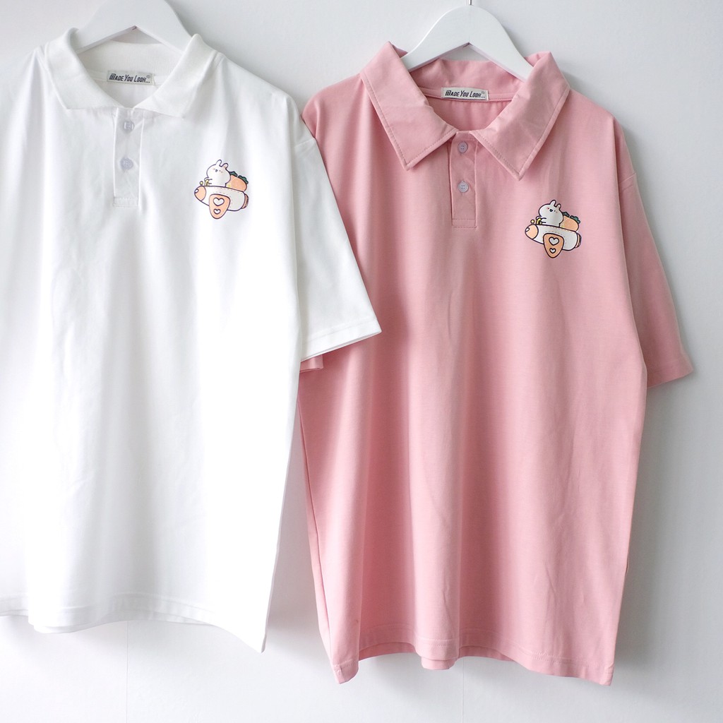 Polo áo thun có cổ tay lỡ THỎ MÁY BAY form rộng ulzzang thu đông freesize UNISEX