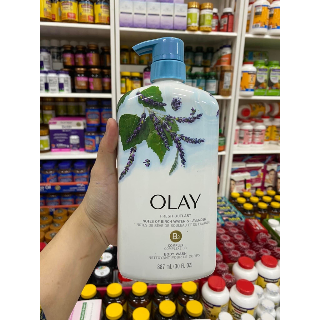 SỮA TẮM HOA OẢI HƯƠNG VÀ LÁ CÂY BẠCH DƯƠNG OLAY FRESH OUTLAST PURIFYING BIRCH WATER &amp; LAVENDER 887ML - 10612