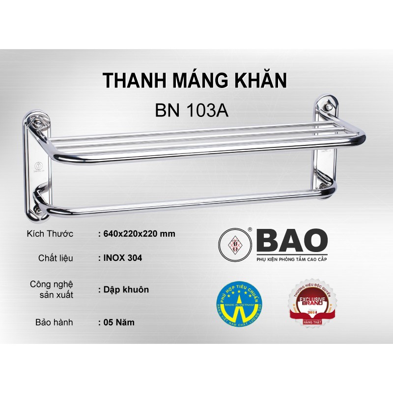 Kệ vắt quần áo, khăn 2 tầng BAO Inox304 BN103A siêu bền, chống ăn mòn