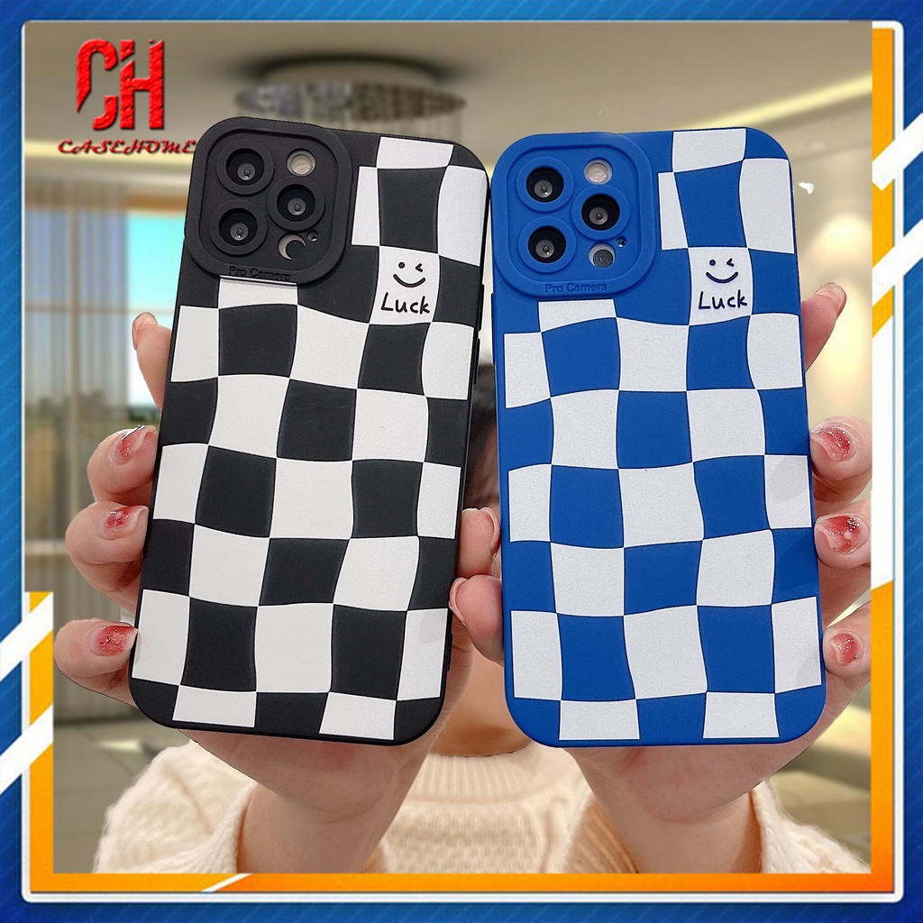 Case compatible for iPhone 13 12 11 PRO MAX 6 7 6S 8 Plus X XR XS MAX Se 2020 6SPlus 7Plus 6Plus 8Plus XSMAX Chessboard Luck Smiley Pattern Soft TPU Case