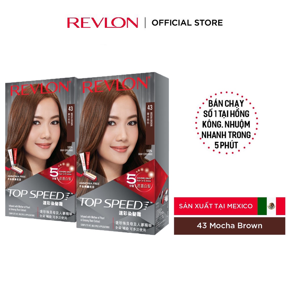 [Thêm vào giỏ hàng để nhận quà] Bộ 2 hộp cùng màu Nhuộm tóc phủ bạc Revlon TopSpeed dành cho nữ 120ml