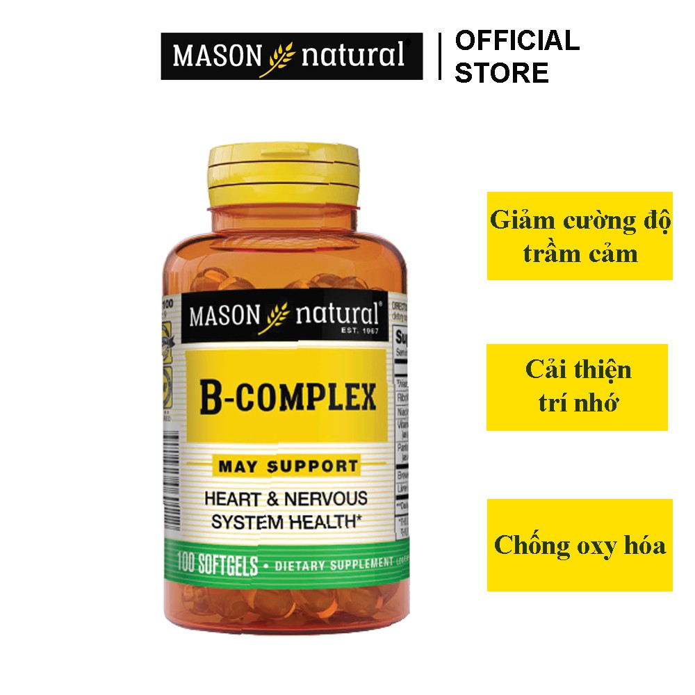 Mason Natural B-Complex hộp 100 viên - cân bằng dinh dưỡng, bảo vệ hệ thần kinh, hệ miễn dịch