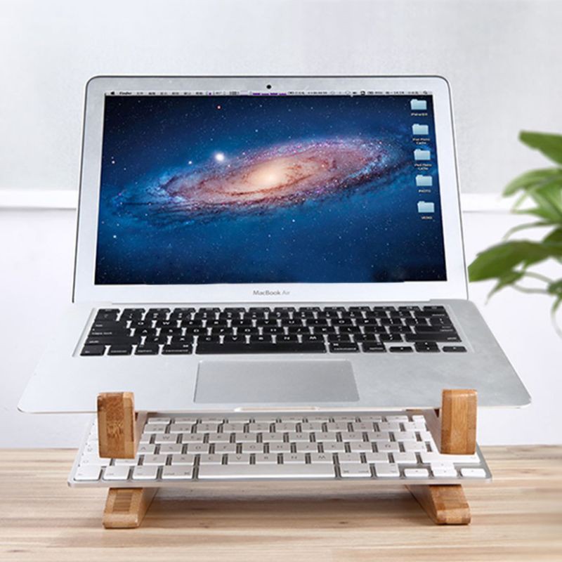 Alli Laptop Holder Keyboard Detachable Desk Stand Wooden Mount Foldable Portable for Apple Macbook Tablet PC Notebook 15&quot;-17&quot;