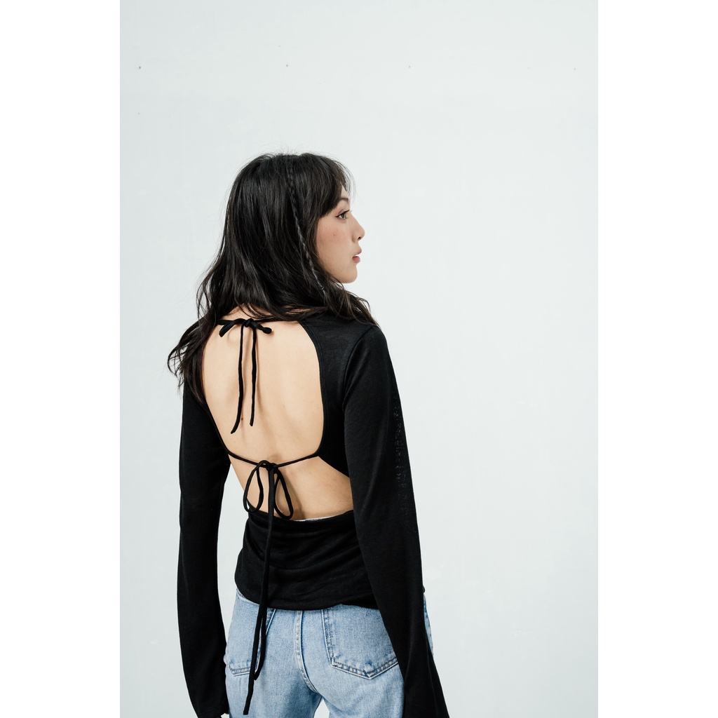 Áo thun hở lưng tay dài cotton dệt kim - Open Back Tee - Notyet
