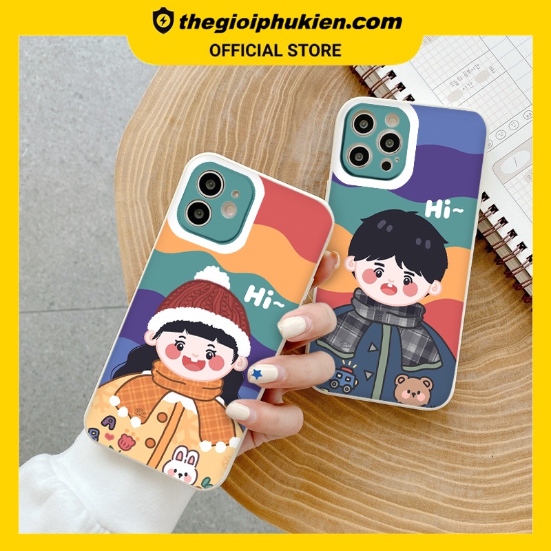 Ốp iphone - Ốp lưng iphone cạnh vuông cặp đôi choàng khăn dành cho ip 6 đến 14promax - ng224