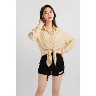 Áo sơ mi nữ dài tay cổ đúc cúc lệch 20again, thiết kế cá tính asa0118