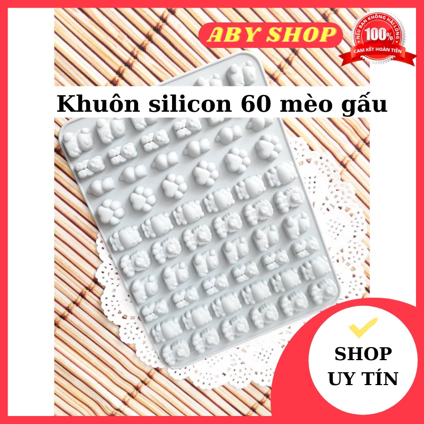 Khuôn silicon 60 mèo gấu ⚡ SIÊU ĐẸP ⚡ khuôn rau câu silicon nhỏ gọn dễ đổ,  dễ lấy thành phẩm