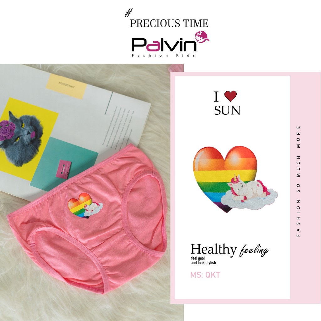 Quần chip bé gái PALVIN, dáng tam giác, cotton co giãn 4 chiều,  hình in công chúa elsa, ngựa pony - QKT