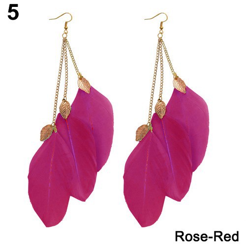 Cặp bông tai hợp kim dáng dài phối lông vũ đầy cá tính