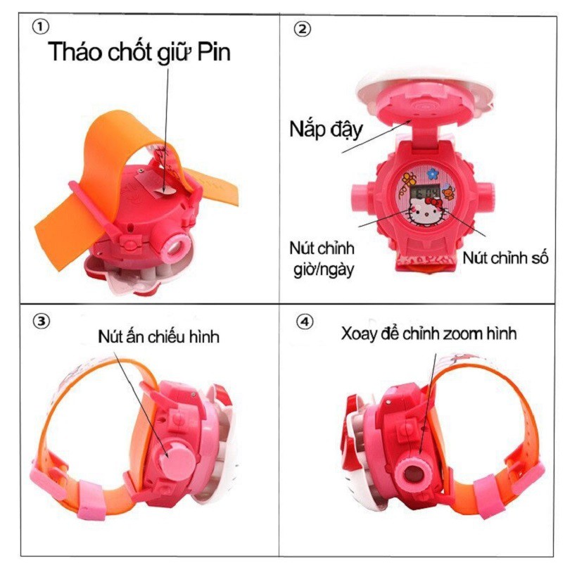 Đồng Hồ Chiếu Hình Siêu Nhân, Người Nhện, Hello Kitty, Công Chúa, Búp Bê, Minion, Chú Chó Cứu Hộ