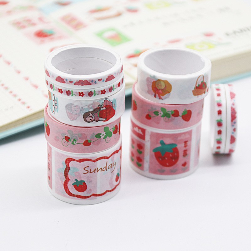 Set 10 Cuộn Băng Dính Washi nhiều kích thước họa tiết ngộ nghĩnh đáng yêu dùng Trang Trí nhật ký/DIY