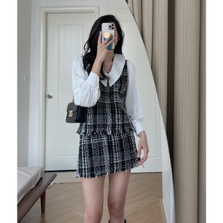 (ảnh thật) Audrey Set dạ tweed phối cổ peterpan tay bồng 583