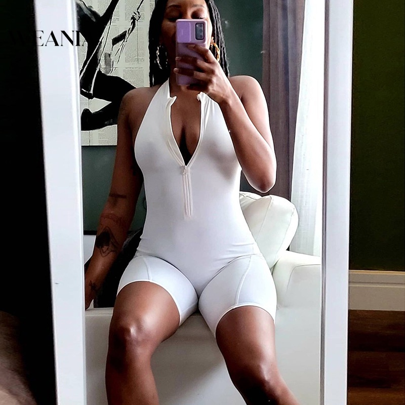 Áo liền quần Thể Thao Sát Nách Ôm Dáng Phối Khóa Kéo Hở Lưng Quyến Rũ Cho Nữ