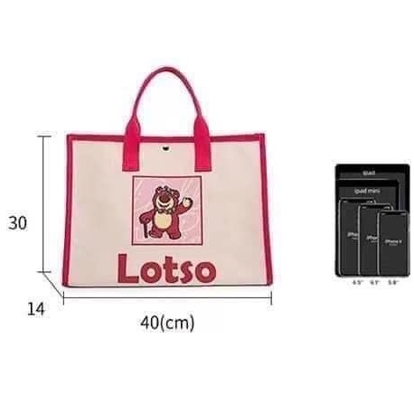 Túi quai xách gấu Dâu Lotso màu hồng siu đáng eo, đựng được nhiều đồ rất tiện lợi