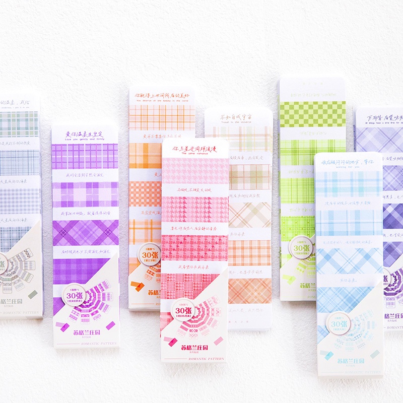 Bộ 30 Tờ Sticker Dán Trang Trí Nhiều Màu Sắc Họa Tiết Kẻ Sọc