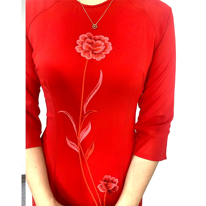 Áo dài truyền thống thêu và hoa nhí đi ăn cưới đi chùa mẫu hot 2023 - Áo Dài Nhã Anh