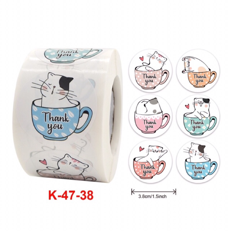 Cuộn 500 stick dán hình mèo kute
