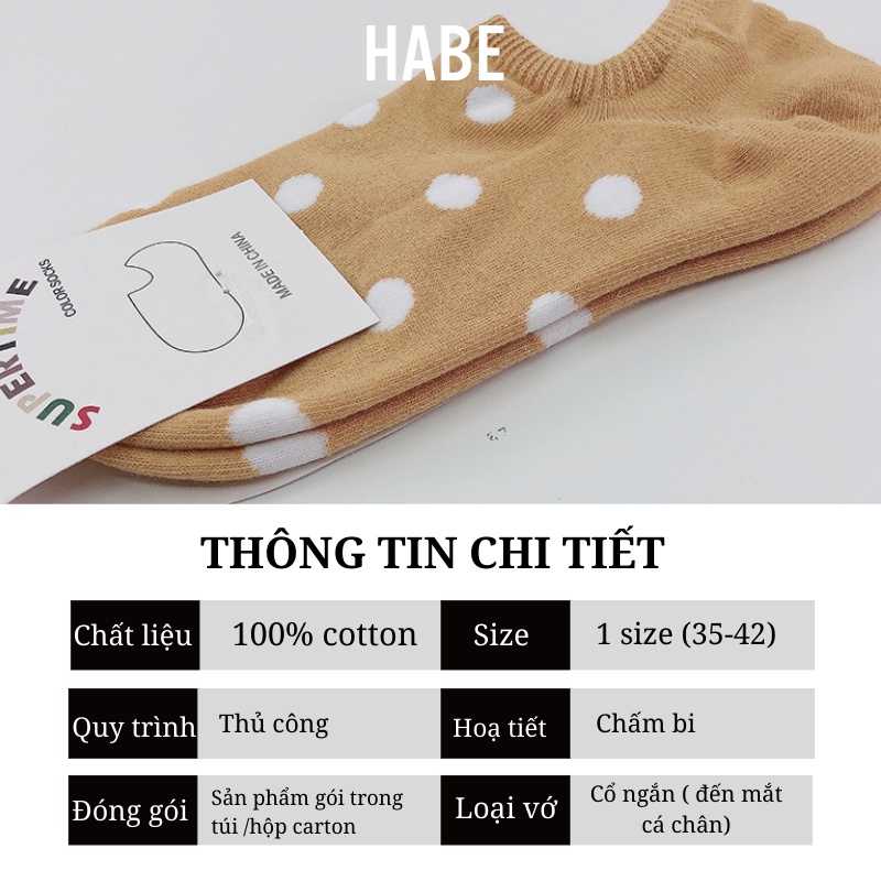 Tất vớ cổ ngắn đi giày lười hoạ tiết chấm bi chất cotton mềm mịn Hàn Quốc HABE