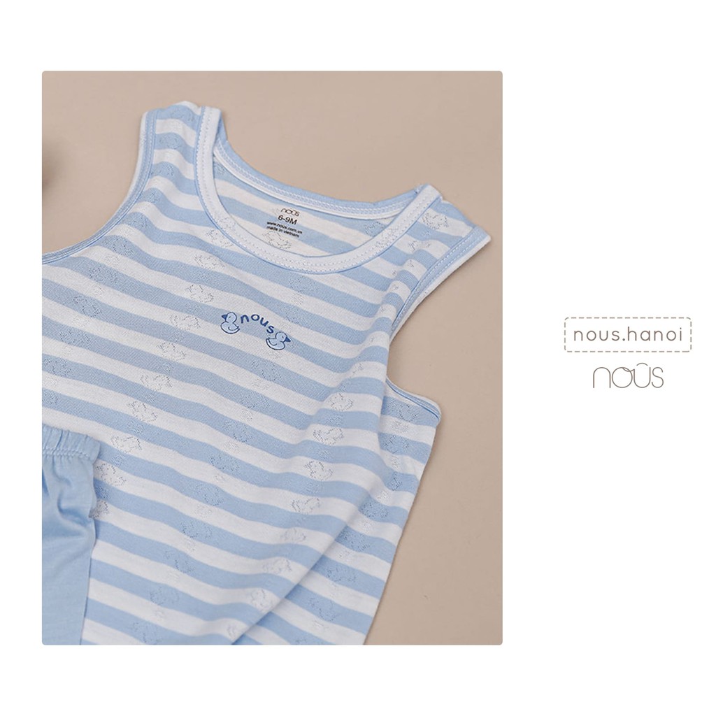 Bộ Quần Áo Ba Lỗ Nous Kẻ Xanh Trắng (Size 6-9 Tháng Đến 18-24 Tháng)