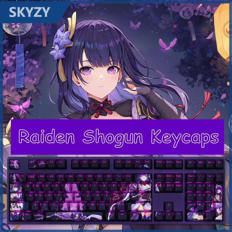 Raiden Shogun Keycaps Cherry Profile Truyền ánh sáng Genshin Impact Beelzebul Anime PBT Dye Sub Bàn phím cơ học Keycap
