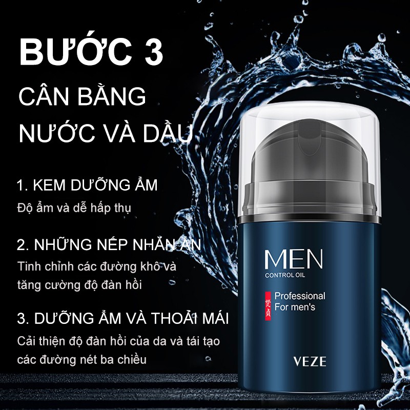 Bộ ba sản phẩm chăm sóc da cho nam VEZE, （bộ chăm sóc da）sữa rửa mặt + toner + lotion dưỡng ẩm-URBFZHFTZ